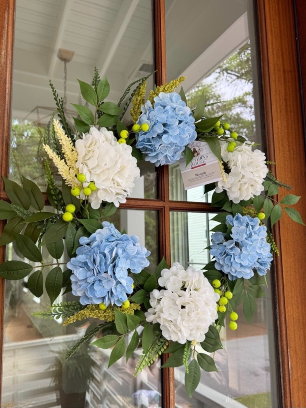 My Texas House Hydrangea Wreath Blue White 24” NWT